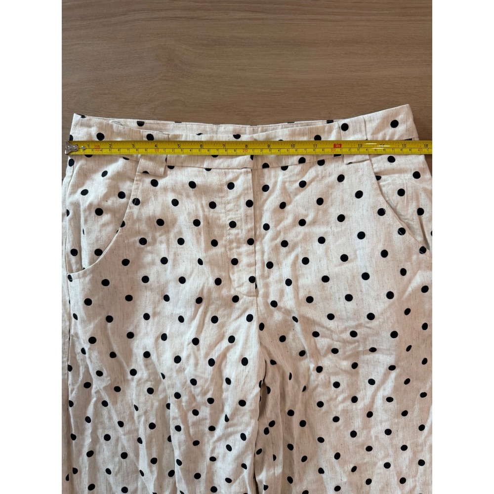 Amanda Uprichard Polka Dot Linen Blend Wide Leg Pants Cream Black Size S - Picture 6 of 11